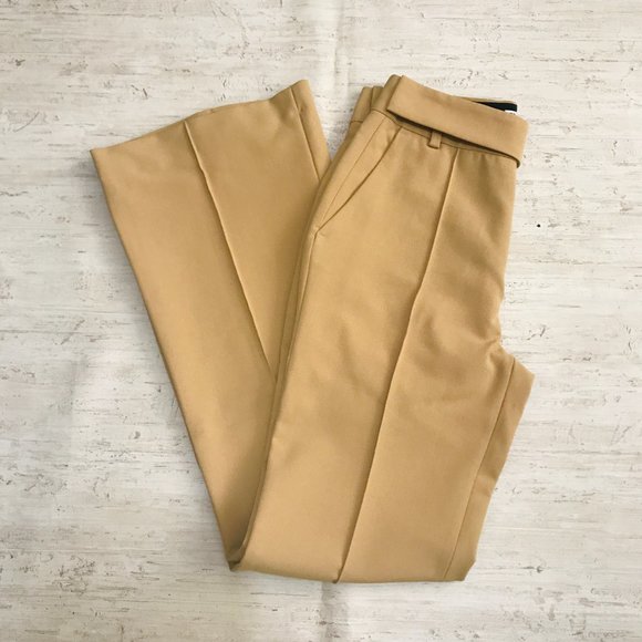 ZARA FLARED MID-RISE CAMEL WIDE LEG PANTS - Picture 5 of 13